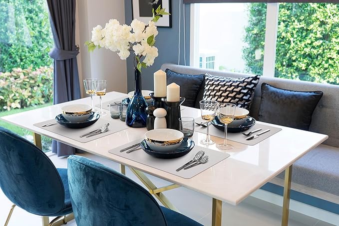 More D챕cor Faux Leather Placemats Set of 4 for Dining Table ??Waterproof, Wipeable, Washable, Stain & Heat Resistant, Non-Slip Table Mats ??12 X 17 Inch, (Solid Silver 4)