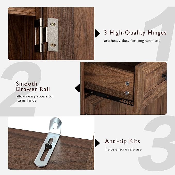 Ball & Cast 71?쿟all Farmhouse Kitchen Pantry Cabinet with 3 Pull Out Shelves & 2 Large Drawers,Versatile Pantry Storage Cabinet w/ 6 Door Shelf & Adjustable Shelves for Kitchen,Dining Room,Walnut