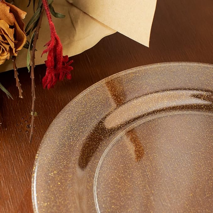 I00000 150PCS Gold Disposable Plates Silverware, Gold Glitter Dinnerware Set Include 25 Dinner Plates 10.25?쇺? 25 Dessert Plates 7.5?쇺? 25 cups 10 OZ, 25 Forks, 25 Knives, 25 Spoons for Wedding,Party