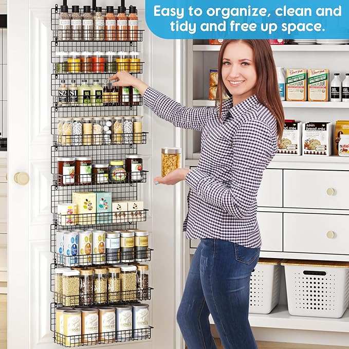 JKsmart 9-Tier Spice Rack Organizer with Door Hook, Wall Mount, and Extra Large Capacity for Pantry Door ??Stylish Black Design for Effortless Organization, Ultimate Kitchen Storage Solution