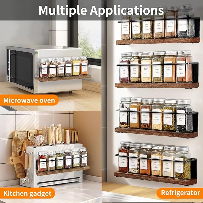 Magnetic Spice Rack Organizer with 12 Jars, 216 Labels, 1 Steel Funnel for Refrigerator竊똌icrowave Oven - Full Set of Seasoning Organizer, Kitchen Gadgets
