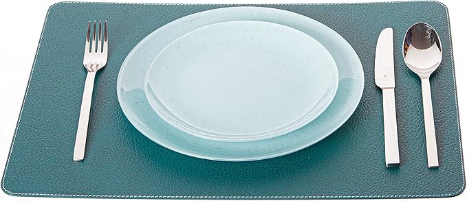 Nikalaz Set of 6 Placemats Made of Recycled Leather (18"x13", Petroleum Green)