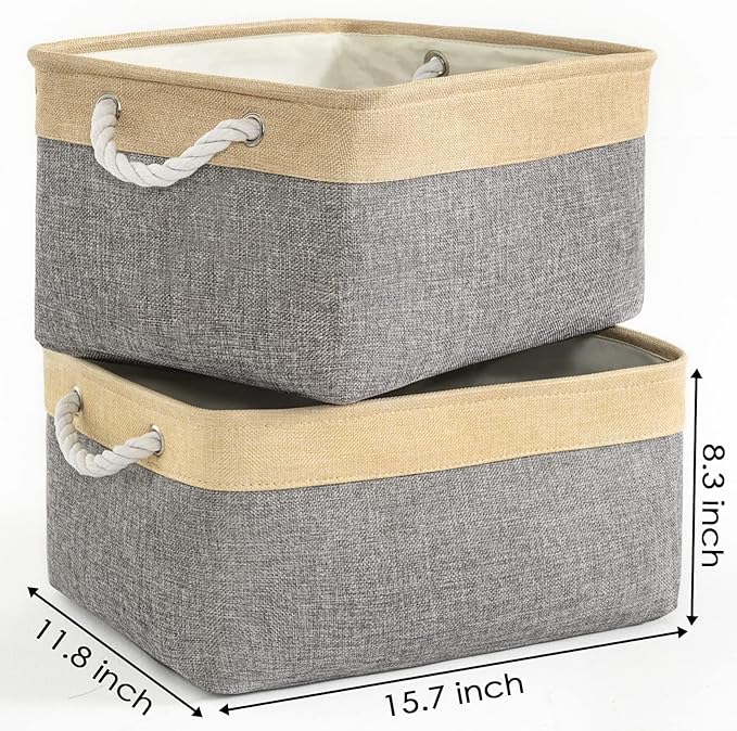 TheWarmHome Fabric Storage Bins Baskets for Organizing, Large Sturdy Storage Basket W/Handles, Decorative Foldable Storage Baskets for Shelves Closet Nursery Toy (Large - 3 Pack 15.7L횞11.8W횞8.3H)