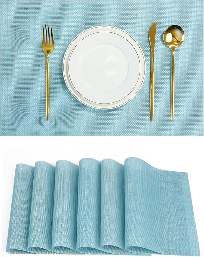 flohar Placemats Set of 6竊똍on-Slip PVC Weave Table Mats Easy to Clean竊똇eat Resistant Place Mats for Kitchen Dining Table Decoration Indoor Outdoor竊똁lue