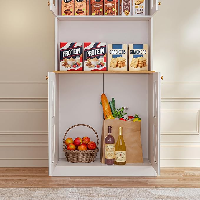 71" Farmhouse Kitchen Pantry Cabinet Set of 3, Freestanding Coffee Bar Hutch with Glass Doors, Drawers & Adjustable Shelves, Large Storage Cabinet with Microwave Stand for Living Room & Kitchen, White