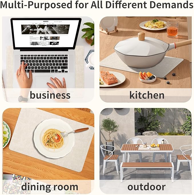 Maxpearl Faux Leather Placemats Set of 8 ??Waterproof, Wipe Clean, Heat Resistant, Non-Slip Dining Table Mats for Indoor & Outdoor Use, 17?씳?2?? Beige