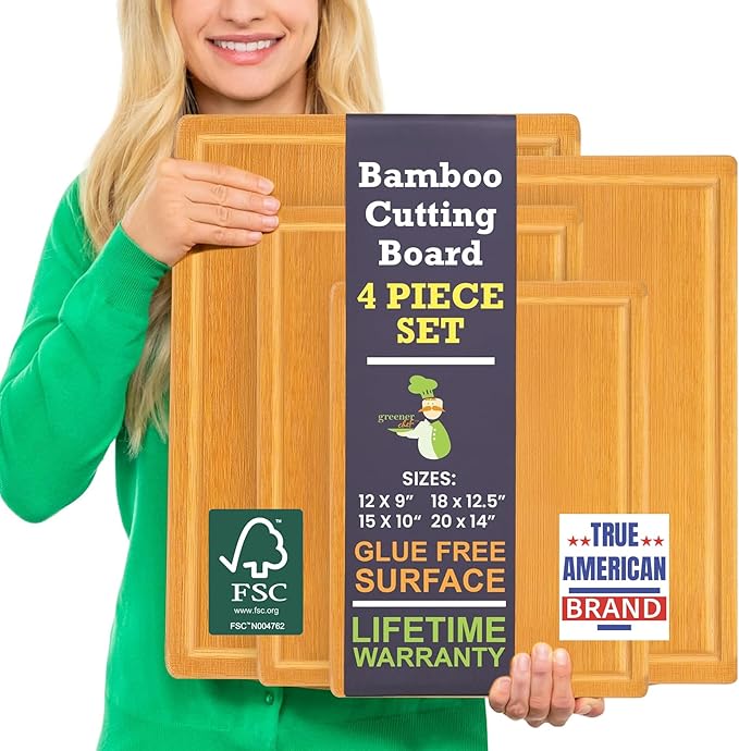Glue-Free Surface??2XL Extra Large Bamboo Cutting Board Set of 4 ??Small, Medium, XL, and Oversized Sizes from Chopping Vegetables to Carving Meat & Turkey for Large Family Meal Prep and Gatherings