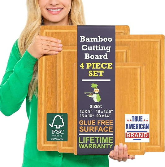 Glue-Free Surface??2XL Extra Large Bamboo Cutting Board Set of 4 ??Small, Medium, XL, and Oversized Sizes from Chopping Vegetables to Carving Meat & Turkey for Large Family Meal Prep and Gatherings