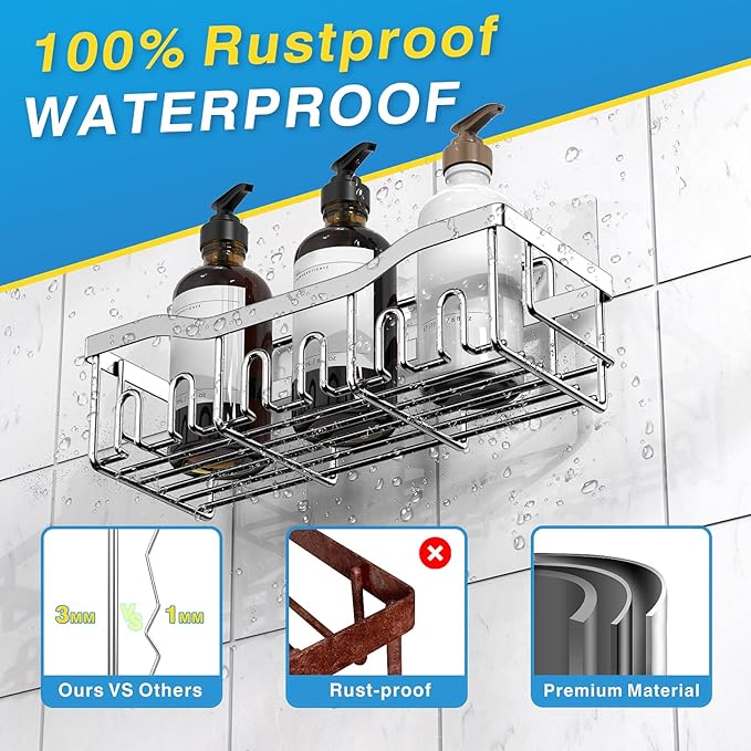 EUDELE 5-Pack Rustproof Stainless Steel Shower Caddy ??No Drill Adhesive Bathroom Organizer with Large Capacity, Spacious Shower Shelves for Inside Shower, Kitchen & Home Decor Storage-XL Size