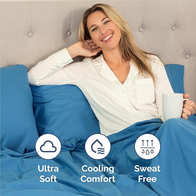 Queen 6 Piece Sheet Set - Cooling & Breathable Bed Sheets - Hotel Luxury Bed Sheets for Women, Men, Kids & Teens - Bedding w/Deep Pockets & Easy Fit - Soft & Wrinkle Free - Queen Denim Blue Sheets