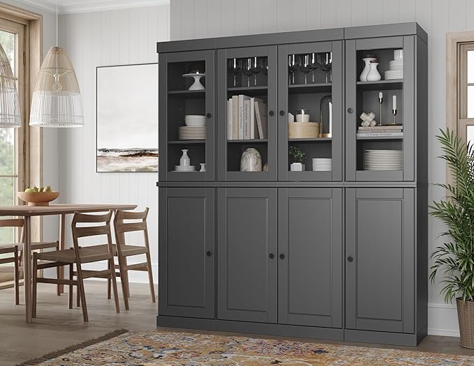 Palace Imports 100% Solid Wood Kitchen Pantry Hutch, Gray, 65" w x 71.5" h x 15.5" d, Renewable Eco-Friendly Wood, Made in Brazil