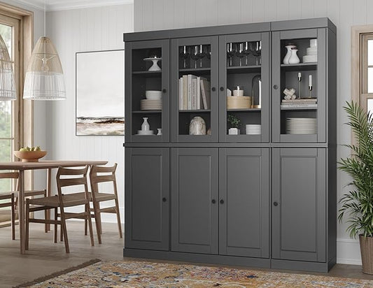 Palace Imports 100% Solid Wood Kitchen Pantry Hutch, Gray, 65" w x 71.5" h x 15.5" d, Renewable Eco-Friendly Wood, Made in Brazil