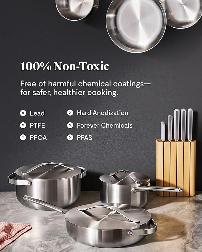 Caraway Stainless Steel Mini Fry Pan - 8 Inch Stainless Steel Frying Pan ??Oven Safe & Compatible with All Stovetops ??Non Toxic, PTFE & PFOA Free
