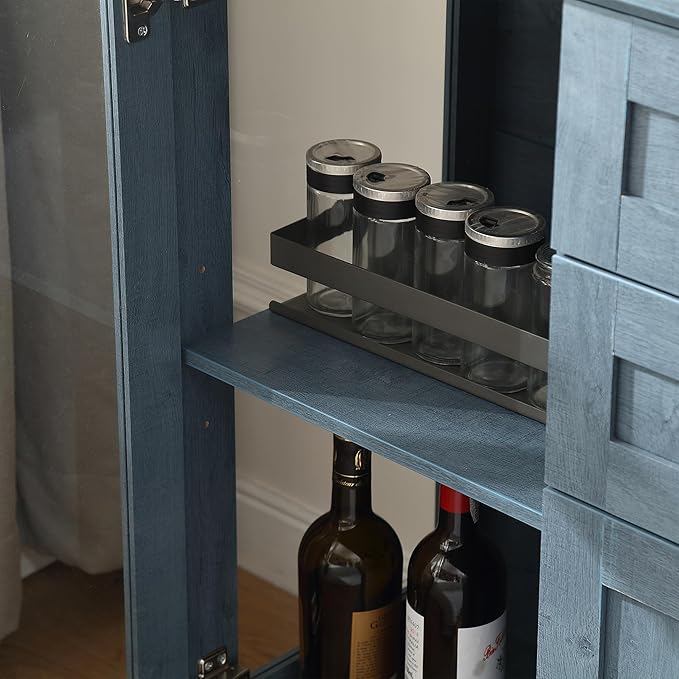 58.2'' Modern Sideboard Buffet Cabinet with Storage, Accent Coffee Bar Cabinet with 2 Glass Doors,Sideboard Credenza with Two Drawers and Adjustable Shelves,Blue