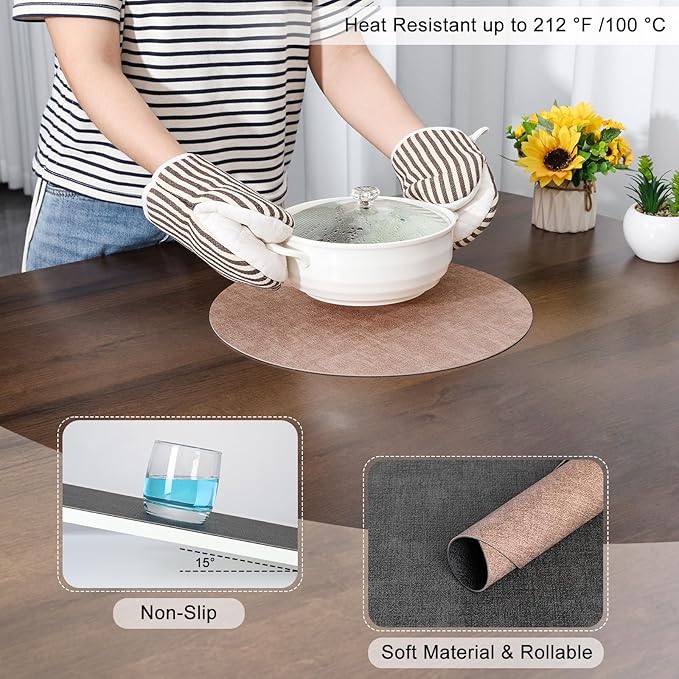 Myir JUN Round Placemats Dual Sided, Faux Leather Place Mats Set of 4 Indoor Placemats for Dining Table Outdoor Placemats Non-Slip Washable Table Mats (Set of 8, Gray Pink)