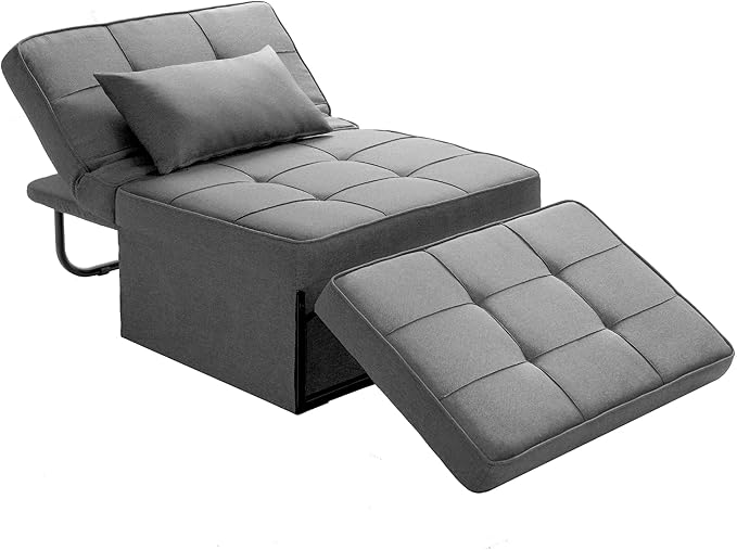 BIGSYY Sofa Bed, 4 in 1 Multi Function Folding Ottoman Sleeper Bed,Modern Convertible Chair Adjustable Backrest Sleeper Couch Bed for Living Room Small Room Apartment, Light Grey