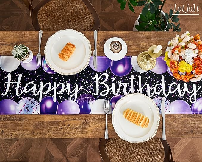 Letjolt Purple Balloon Happy Birthday Table Runner 72 Inches Celebrate Birthday Party Table Decor