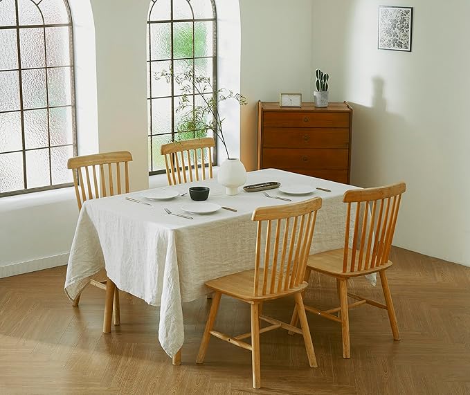 AORISSI 100% French Flax Linen Tablecloths Rectangle 108Lx60W Inch for Dinners, Parties, Easter, Halloween, Camping, Stone Washed, Textured, Machine Washable, 8-10 Sets (60''x108'', Natural Linen)
