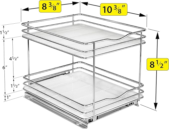 LYNK PROFESSIONAL짰 Pull Out Spice Rack Organizer for Inside Kitchen Cabinets - 8-3/8 inch Wide - Slide Out Drawer ??Chrome Sliding Spice Cabinet Organization Shelf Racks - 2 Tier