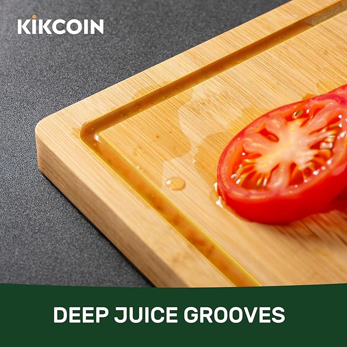 Bamboo Cutting Boards for Kitchen, Extra Large Wood Cutting Board with Deep Juice Groove and Handle Heavy Duty Chopping board, Kikcoin, 20" x 14"