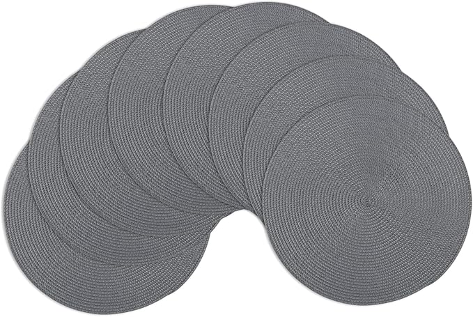 Winknowl Round Braided Placemats Set of 8 Washable Woven Heat Resistant Table Mats for Kitchen Dining Tables 15 inch Round Place Mats (Dark Gray,8pcs)