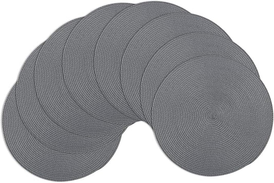 Winknowl Round Braided Placemats Set of 8 Washable Woven Heat Resistant Table Mats for Kitchen Dining Tables 15 inch Round Place Mats (Dark Gray,8pcs)