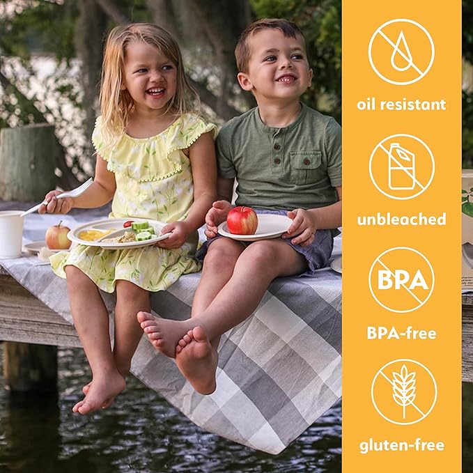 100% Compostable Disposable Paper Plates Bulk [10" 3-Comp 400 Pack], Bamboo Plates, Eco Friendly, Biodegradable, Sturdy Large Dinner Party Plates, Heavy-Duty, Unbleached by Earth's Natural Alternative
