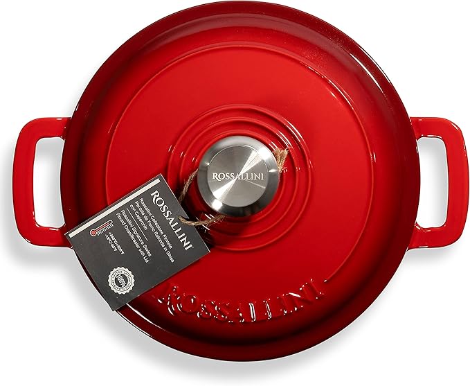 Signature Enameled Cast Iron Braiser, Non-Stick Serving Pot with Tight Fitting Lid for Perfect Roasting, Baking, Sauteing, Searing, and Pan Frying | 3.5Q (3.3L) - Red