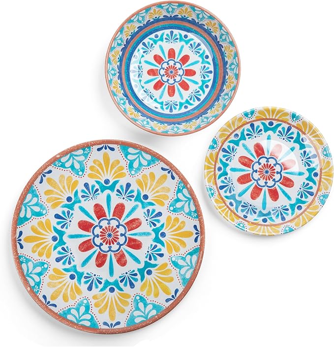 Larder & Vine 12-Piece Melamine Dinnerware Set: Durable, Lightweight, Break-Resistant Plates & Bowls ??Stylish, Non-Toxic, Dishwasher Safe ??Ideal for Everyday Use, Indoor & Outdoor Dining ??Southwest