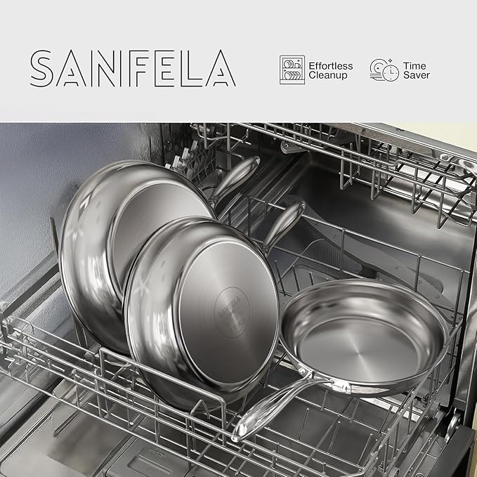 4.5 QT 5-Ply Stainless Steel Saute Pan with Lid, Compatible with All Cooktops, Dishwasher Safe