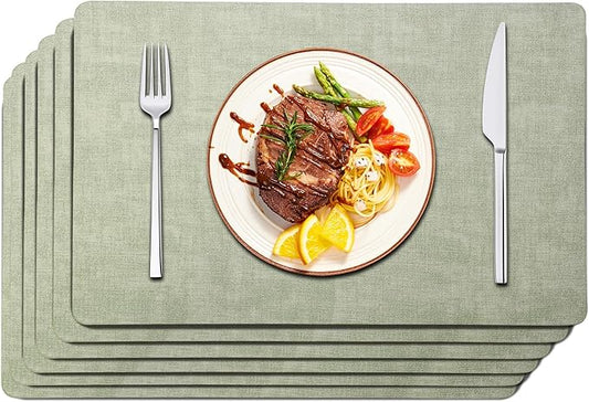 Maxpearl Faux Leather Placemats Set of 6 - Waterproof - Wipe Clean - Heat Resistant - Anti Slip Dining Table Place Mats, Suitable for Indoor & Outdoor Use, 17?쇺셹12?쇺? Sage Green