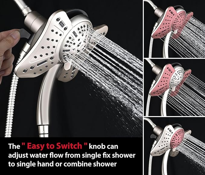 GRICH High Pressure Shower Head, Shower Heads with 9 Modes Handheld Spray Combo, 2 in 1 Rain Shower Head with Handheld Spray with 60" Hose, Adjustable Dual Showerhead with Anti-Clog Nozzles, Nickel