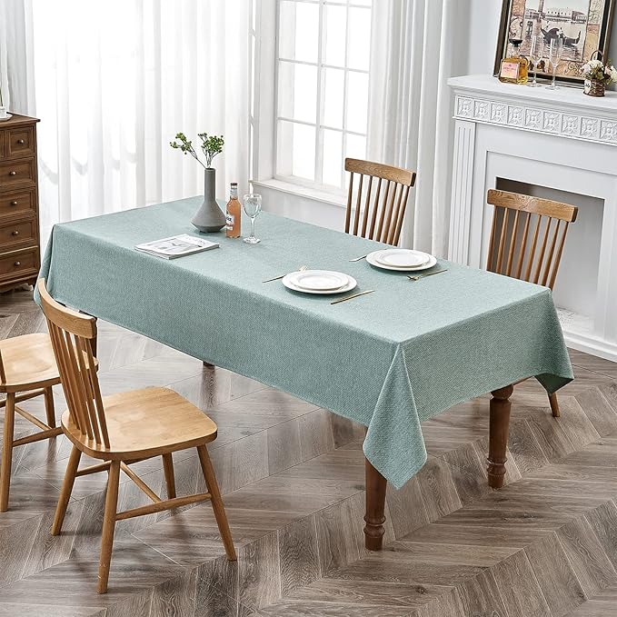 BALCONY & FALCON Rectangle Tablecloth Jacquard Style Water Resistant Table Cover for Dining Kitchen Cafe Parties Easter Spring Summer and Outdoor Use (Sage Green, 55 x 95 inch)