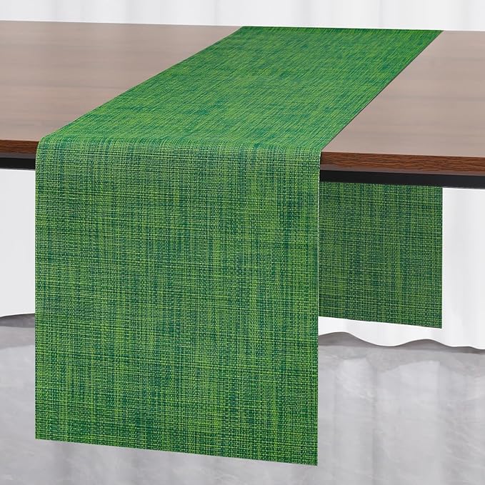 Myir JUN Table Runner, Vinyl Table Runner Indoor 72 Inch Long Arbitrarily Cropped Runner for Table Heatproof for Home Party (Dark Green, 12 x 72 inch)