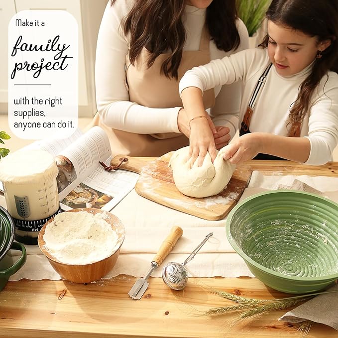 All-Inclusive ?뿣?뿥?뿕?뿞?뿙?뿨?뿞 Sourdough Starter Kit with Pot, 34 Oz Starter Jar, 4 Banneton Bread Proofing Baskets, Scraper, Scale, Sourdough Bread Baking Supplies, Detailed Beginner Guide & Recipes