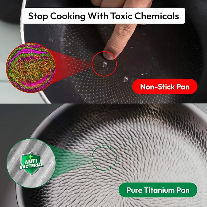 Titanium Pan, 2026 Upgrade To 100% Non-Toxic Titanium Skillet, 12 inch Non Stick Titaniums Cookware Pan, Extreme Heat-Resistant & Lasts a Lifetime (10.23in, No Lid)