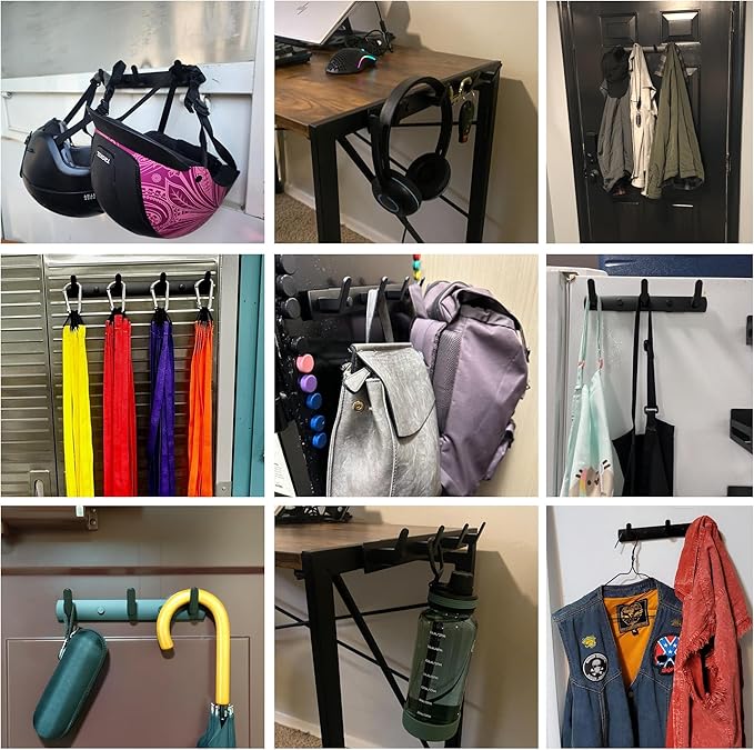 ULIBERMAGNET Magnetic Hooks,Heavy Duty Coat Magnetic Rack,Strong Rubber Magnetic Hanger for Refrigerator,Metal Cabinet,Hanging Coat, Towel, Bag, Backpack(Matte Black/4 Hooks)