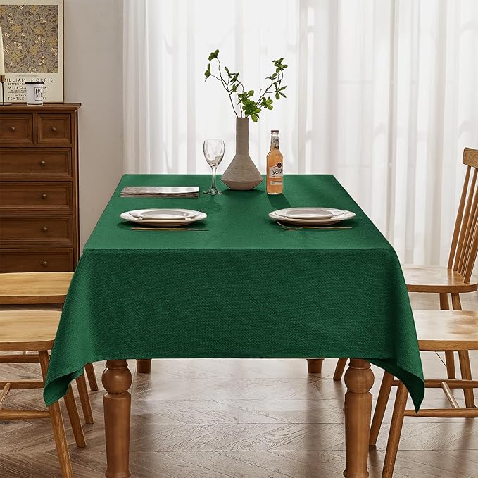 BALCONY & FALCON Rectangle Tablecloth Jacquard Style Water Resistant Table Cover for Christmas Thanksgiving Dining Kitchen Cafe Parties and Outdoor Use (Dark Green, 55 x 71 inch)