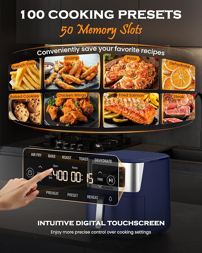 Nuwave Brio Plus 6-in-1 Air Fryer, 7-Qt Large Capacity, 50°F??00°F Precise Temp Control, Non-Toxic PFAS-Free Nonstick, Air Fry, Bake, Roast, Toast, Dehydrate, Reheat, 100 Presets, Dishwasher Safe