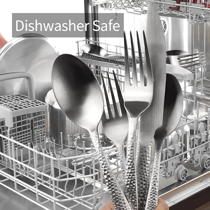 Matte Silver Hammered Flatware Set Stainless Steel Silverware Set 20 Pieces Cutlery Set Service for 4