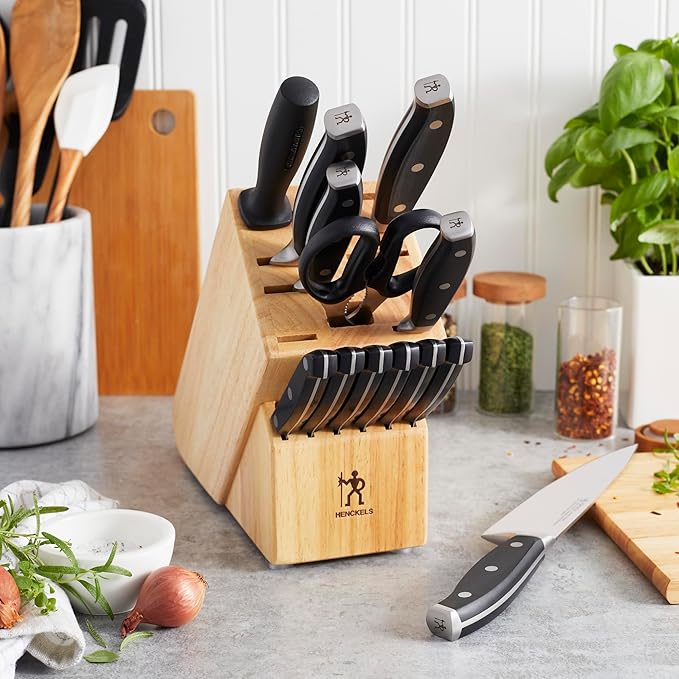 HENCKELS Forged Premio 14-pc Knife Set with Block, Chef, Paring, Utility, Steak Knife Set, Black, Stainless Steel