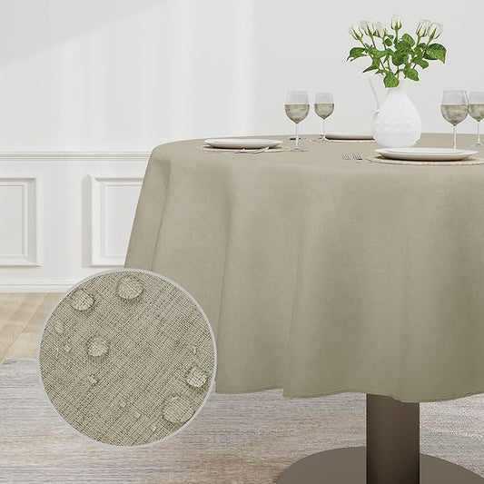Easy-Going Faux Linen Waterproof Spill-Proof Tablecloth Stain Resistant Round Table Cloth Wrinkle Free Decorative Fabric for Kitchen, Dining, Party, Weddings, Restaurants (70 in-Round, Linen)