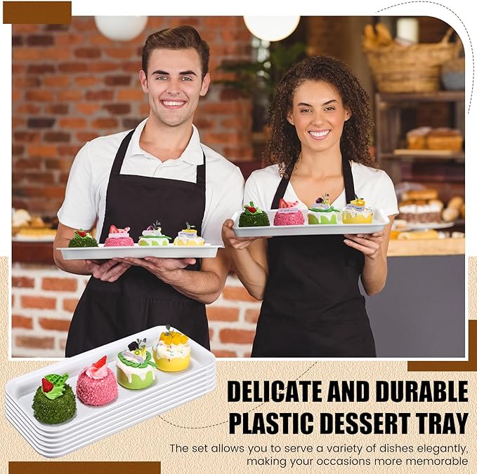 20 Pcs Serving Platters 14 x 6 Inch Rectangle Serving Trays Reusable Food Tray Dishes Dessert Trays Plastic Plates for Wedding Home Table Thanksgiving Christmas Party(White)