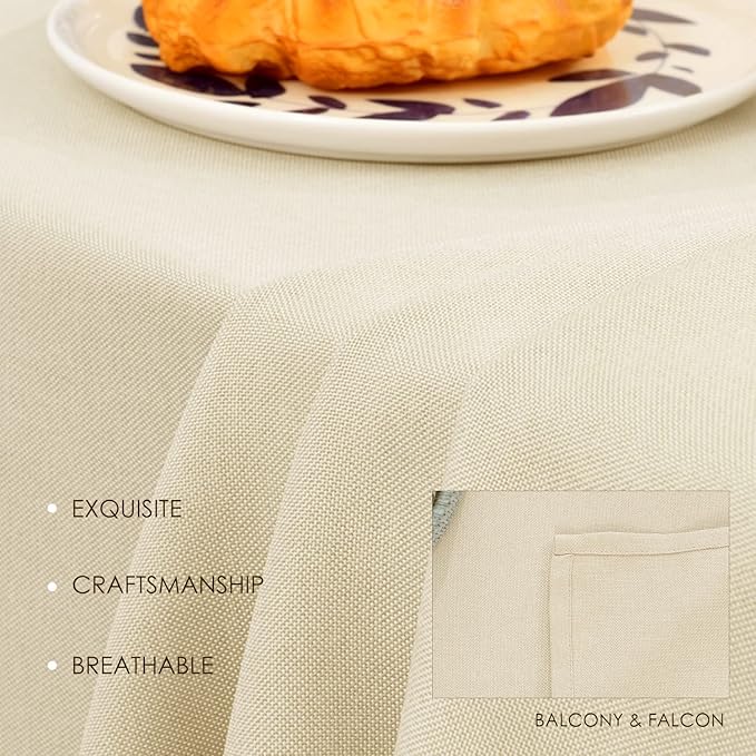 BALCONY & FALCON Table Cloth for 6 Foot Rectangle Tables ??Waterproof, Wrinkle-Free Farmhouse Tablecloth for Dining, Kitchen, Wedding, Baby Shower & Holiday Gatherings (Ivory, 91" x 132")