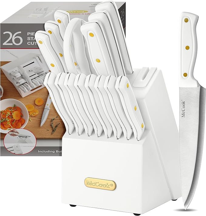 McCook짰 Knife Sets, White High Carbon Stainless Steel Kitchen Knife Sets with with Built-in Sharpener