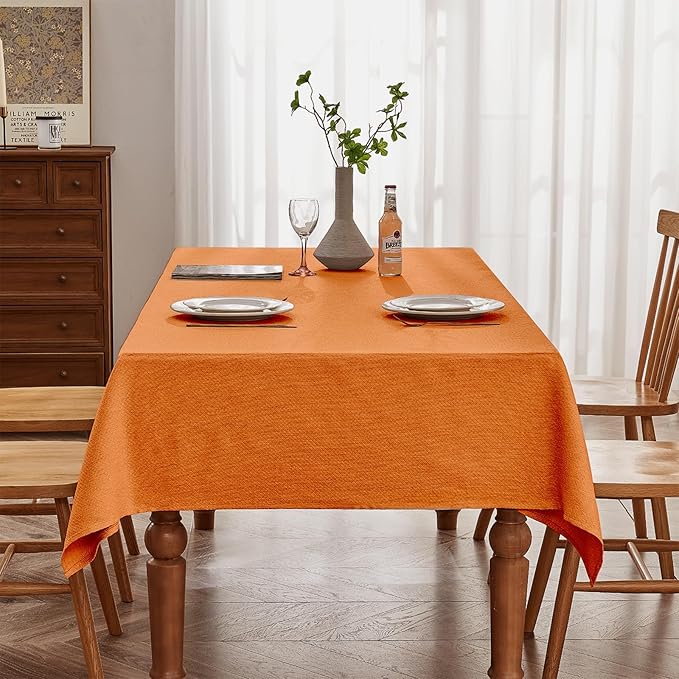 BALCONY & FALCON Rectangle Tablecloth Jacquard Style Water Resistant Table Cover for Autumn Fall Harvest Halloween Thanksgiving Party Dining Kitchen (Pumpkin, 55 x 71 inch)