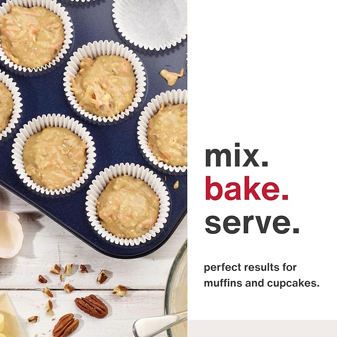 Zyliss E980200 Non-Stick 12 Hole Muffin Tin | Carbon Steel | Dark Blue | Baking Tins/Yorkshire Puddings/Mini Cake/Small Cakes | Dishwasher Safe | 5 Year Guarantee