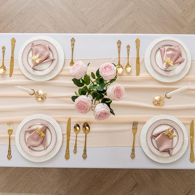 flohar 12Pack 9ft Chiffon Table Runner 14x108 Inch Sheer Romantic Table Runner for Wedding Birthday Party Bridal Shower Outdoor Decoration-Peach