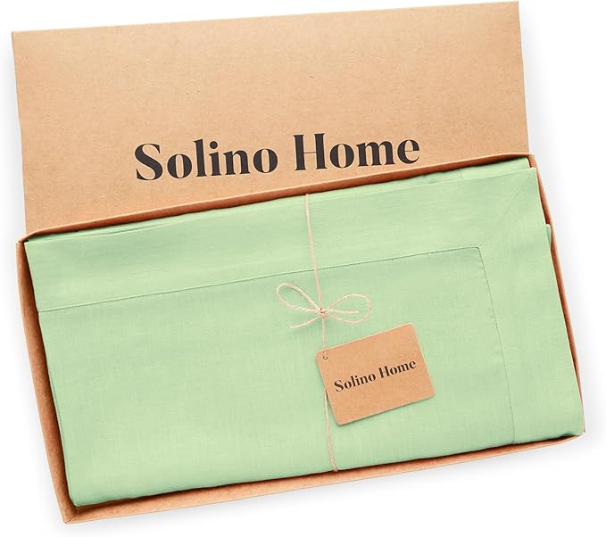 Solino Home Linen Tablecloth for Rectangle Tables 60 x 120 Inch - 100% Pure Linen Pastel Green Table Cloth - Fete, Machine Washable Cloth Tablecloth for Spring, St Patricks Day, Easter
