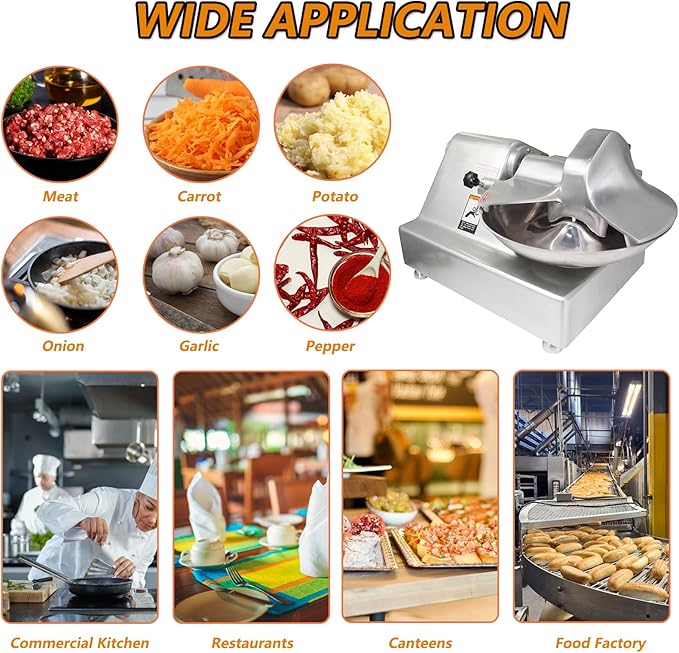 CLIVIA Commercial Meat Bowl Cutter Mixer, 5.5L Multifunctional Electric Food Chopper Processor Meat Blender Buffalo Chopper for Vegetable Garlic 550W 1450 r/min
